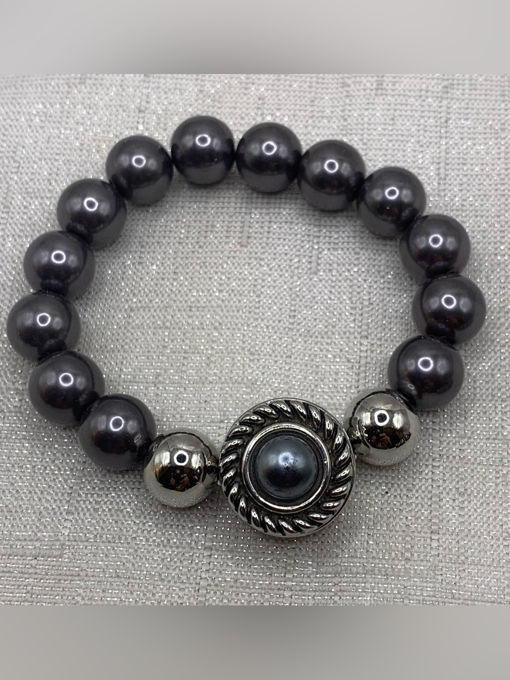 Gray Beaded Snap Button Bracelet and Charm - 18mm/20mm Ginger Snaps & Co.